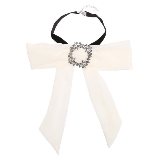 Choker ketting met sjaal/strik wit
