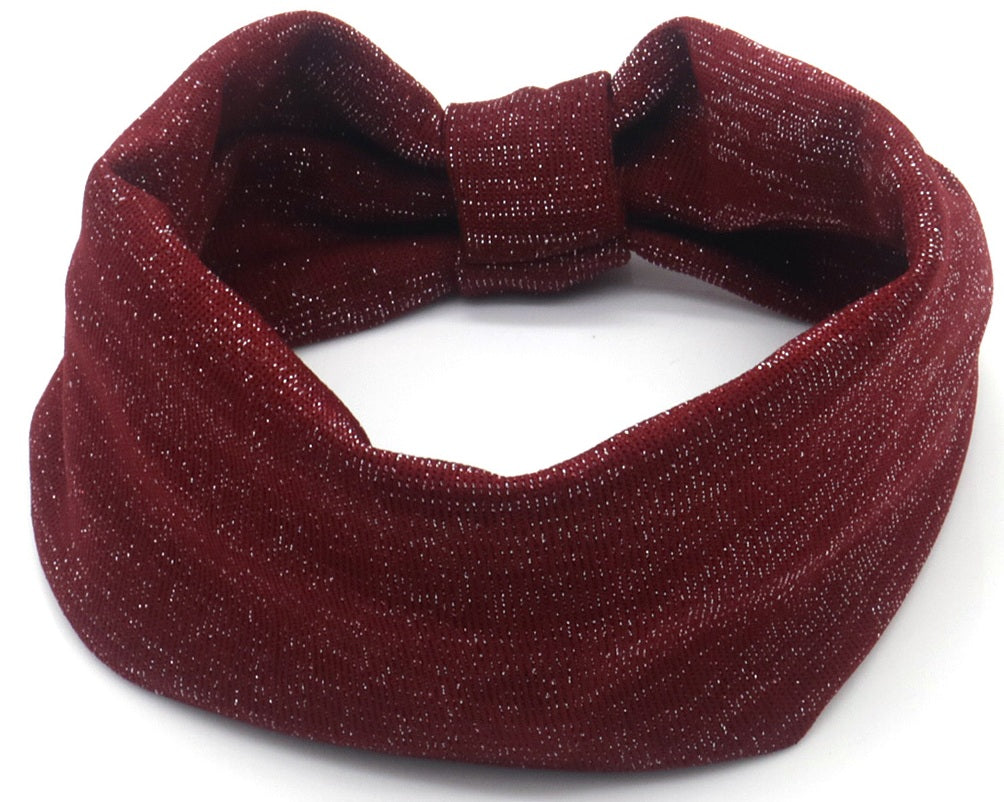 Elastische glitter haarband 8cm breed met strik rood