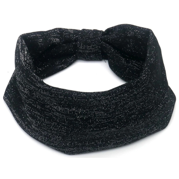 Elastische glitter haarband 8cm breed met strik zwart wit bruin