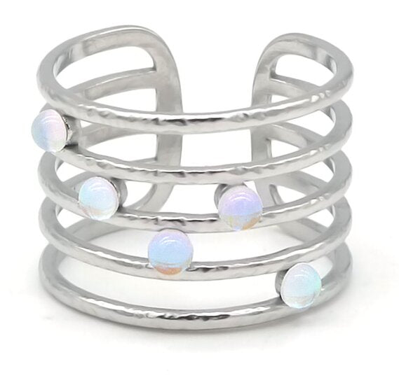 Brede ring met steentjes - Zilver - Medase