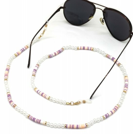 Brillenkoord beads - Wit/roze - Medase