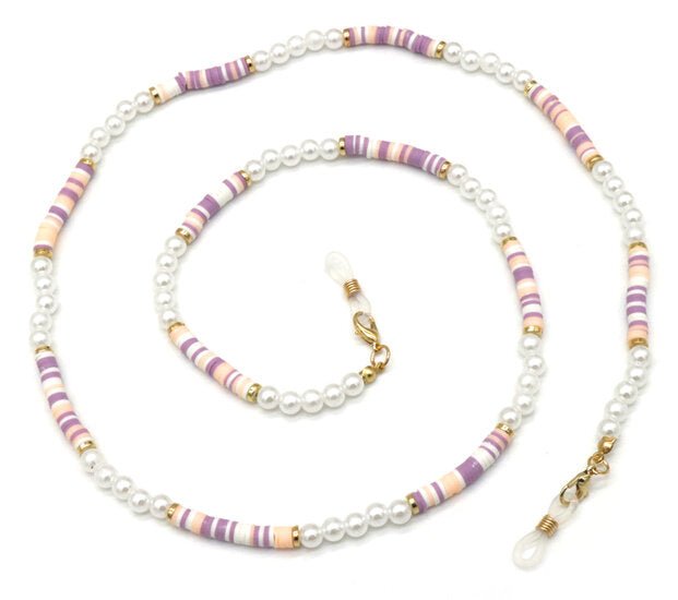 Brillenkoord beads - Wit/roze - Medase
