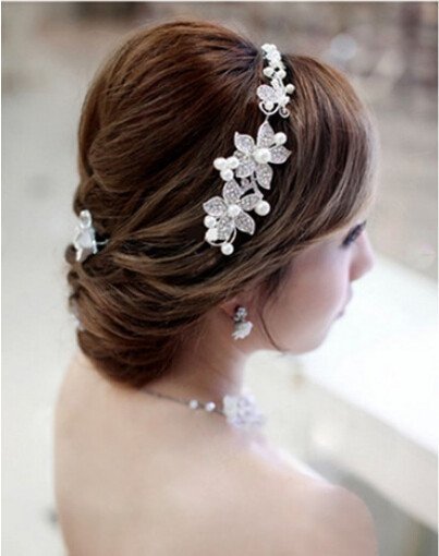 Buigbare tiara bloem met strass en parels goud/rood - Medase