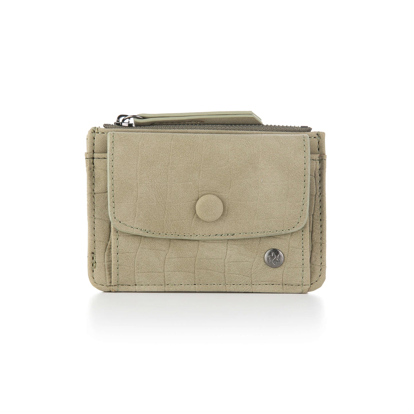 Compacte portemonnee 10x12cm PU leer groen croco print sleutelring vakje drukknoop ritsvak pasjesvakjes