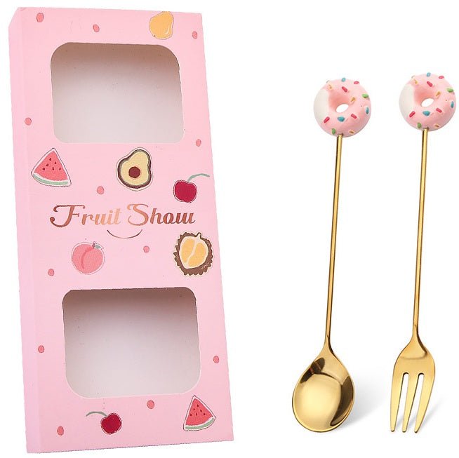Cutlery Set met Donut Decoratie - Goudkleurig Bestek 14cm - Medase