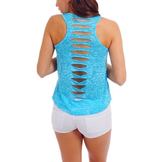 Doorschijnend topje/shirt blauw maat M - Medase
