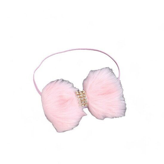 Elastische haarband bont strik - Zwart/Roze/Wit - Medase