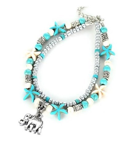 Enkelbandje dubbel zilver/blauw - Medase