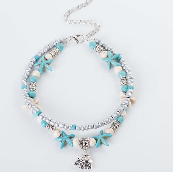 Enkelbandje dubbel zilver/blauw - Medase