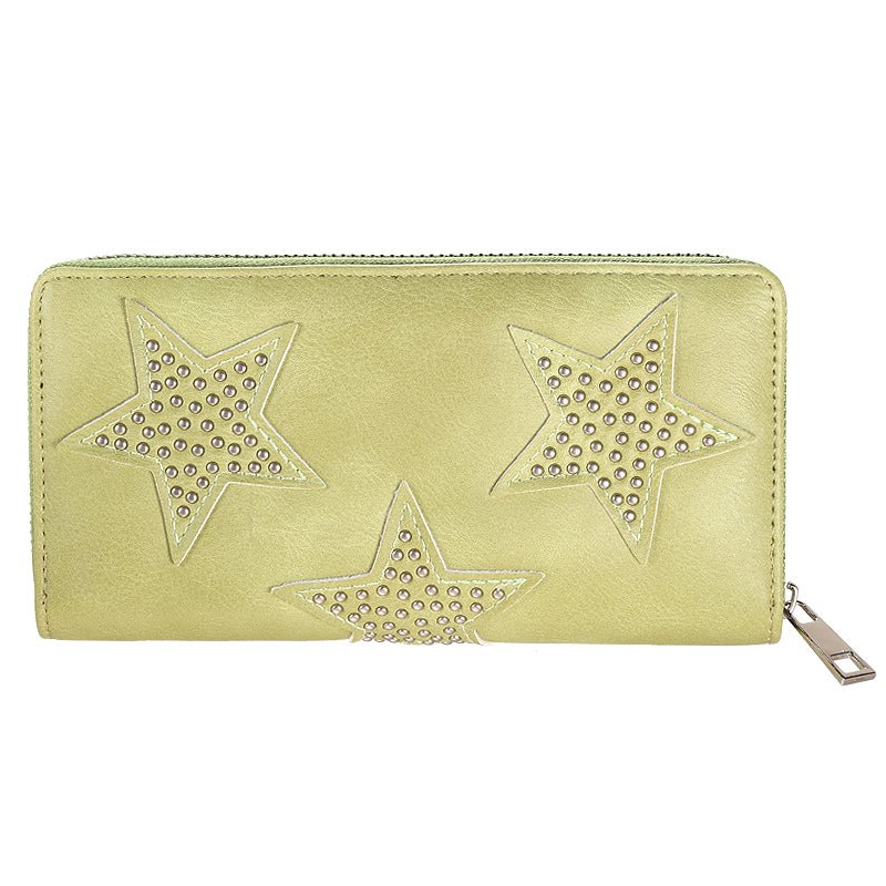 Groene Portemonnee met Sterren – PU Leer – Rits – 19x10 cm - Medase