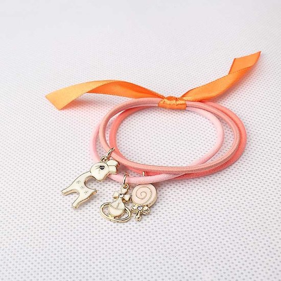 Haar elastieken met bedels - Roze/oranje - Medase