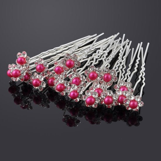 Haarpin met strassbloem en parel - Hard roze - Medase