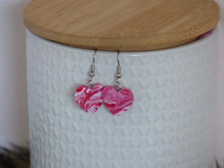 Handmade hartjes oorbellen - Candy cane swirl - Medase