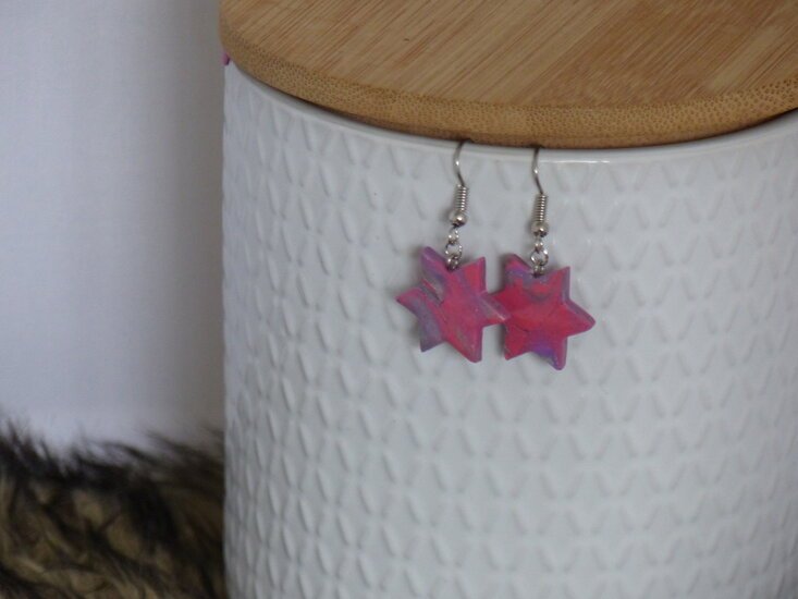 Handmade sterren oorbellen - Pink Party mix - Medase