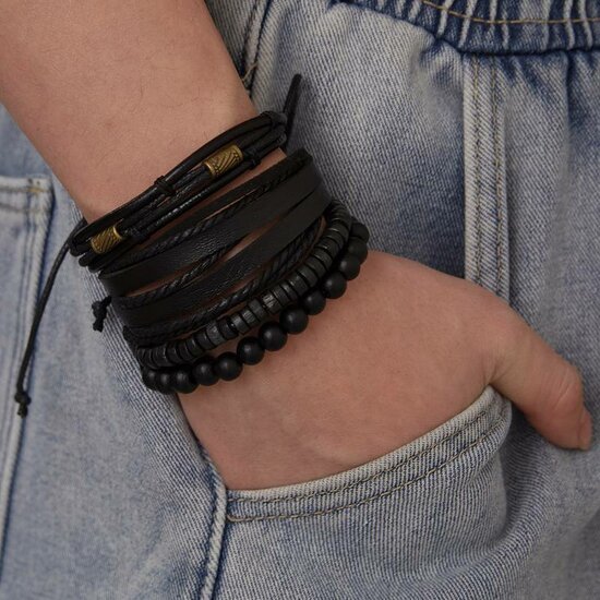 Heren armbanden set/4 - Zwart - Medase
