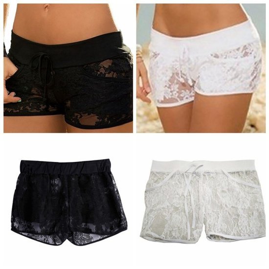 Kanten stretch short maat XS - Zwart of wit - Medase