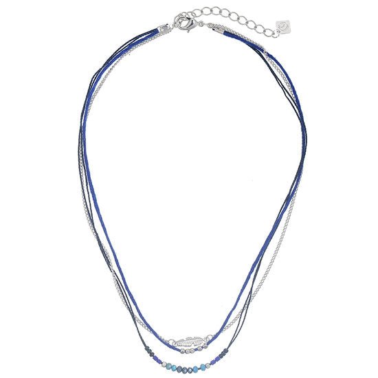 Ketting beads/feather - Blauw/Zilver - Medase
