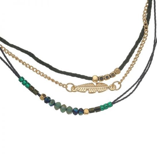 Ketting beads/feather - Groen/Goud - Medase