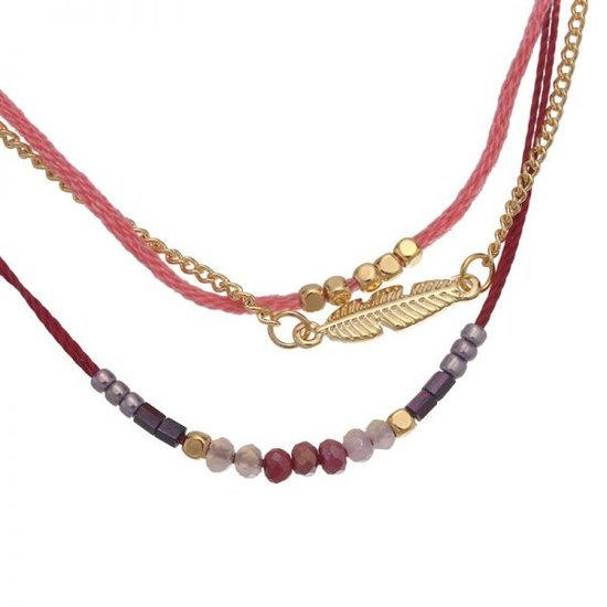 Ketting beads/feather - Roze/Goud - Medase
