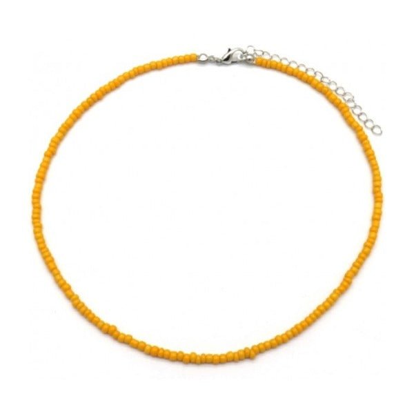 Ketting glass beads - Donkergeel/zilver - Medase