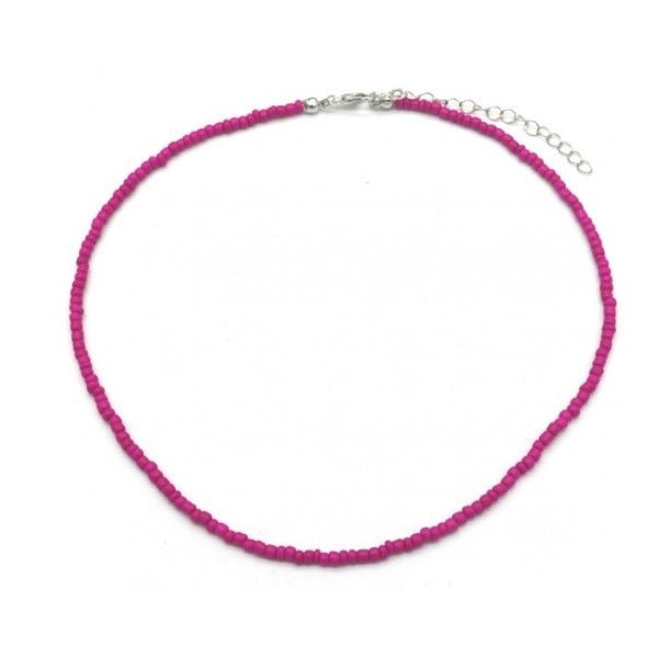 Ketting glass beads - hard roze/zilver - Medase