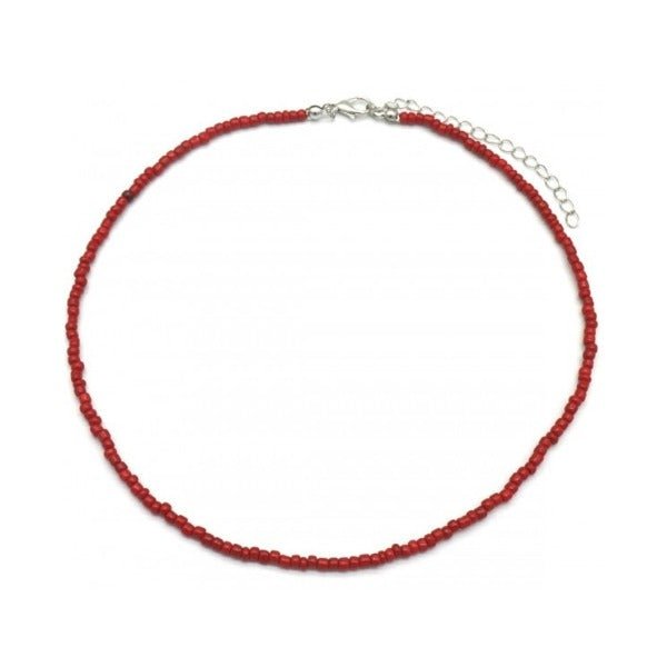Ketting glass beads - Rood/zilver - Medase