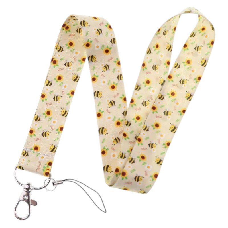 Keycord Bijtjes en Zonnebloemen - Lanyard met Karabijnhaak 45cm - Medase