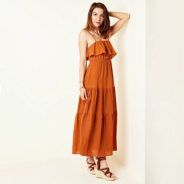 Lila Maxi Jurk – Boho Zomerjurk met Spaghettibandjes - Maat L - Medase