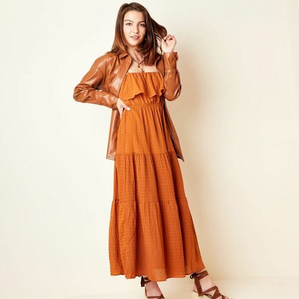 Lila Maxi Jurk – Boho Zomerjurk met Spaghettibandjes - Maat L - Medase