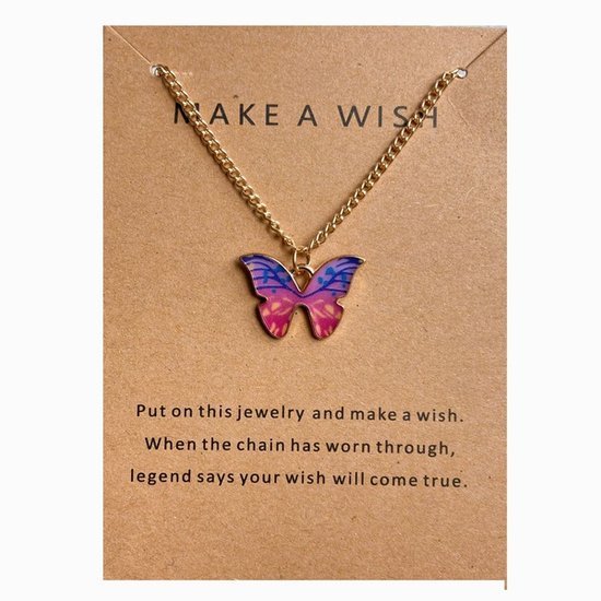 Make a wish ketting vlinder - Goud/roze - Medase