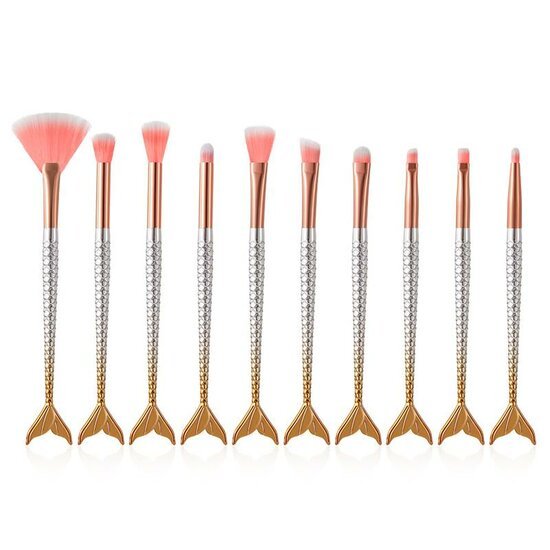 Make - up kwasten set mermaid - Zilver/goud/roze - Medase