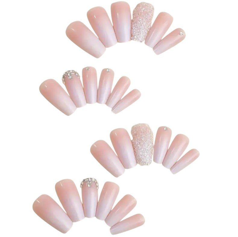 Nepnagels – 24 Stuks – Roze met Glitter & Steentjes – Inclusief Plakstrips - Medase