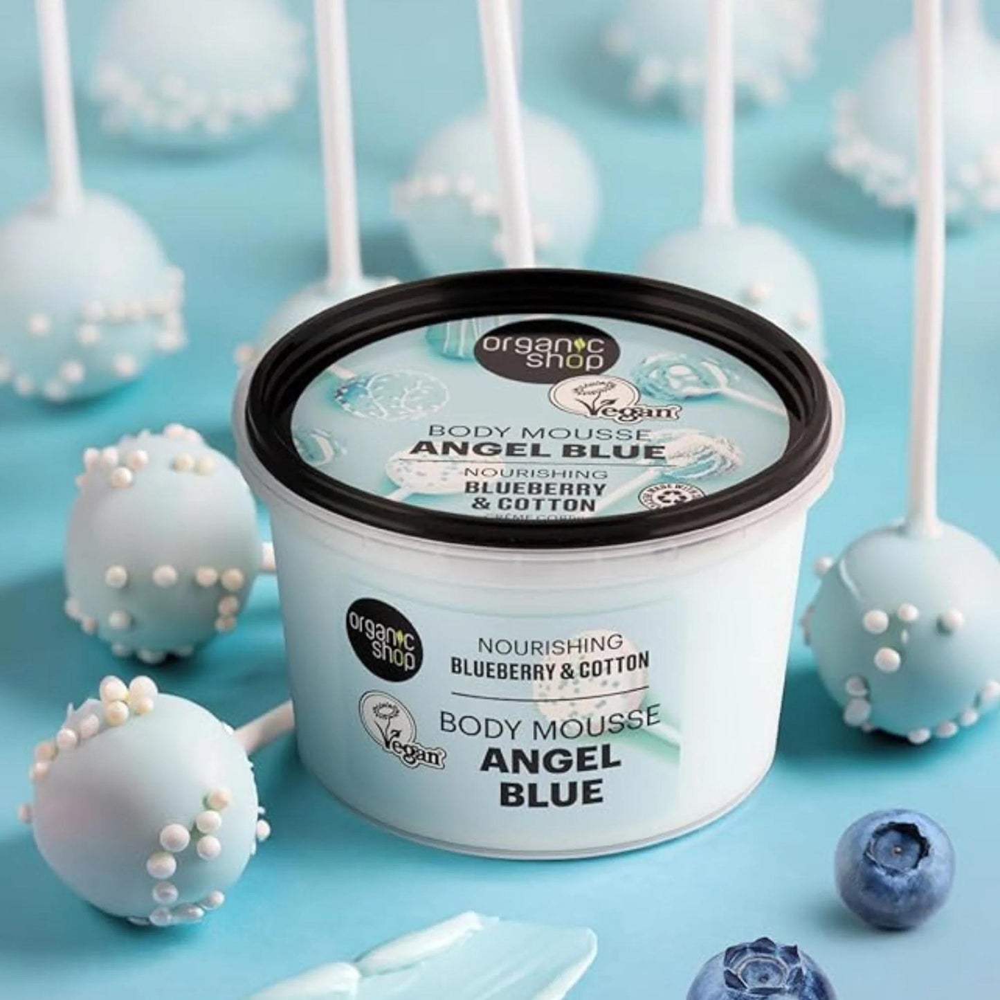 Organic Shop Body Mousse Angel Blue – Blueberry & Cotton – 250ml – Vegan - Medase
