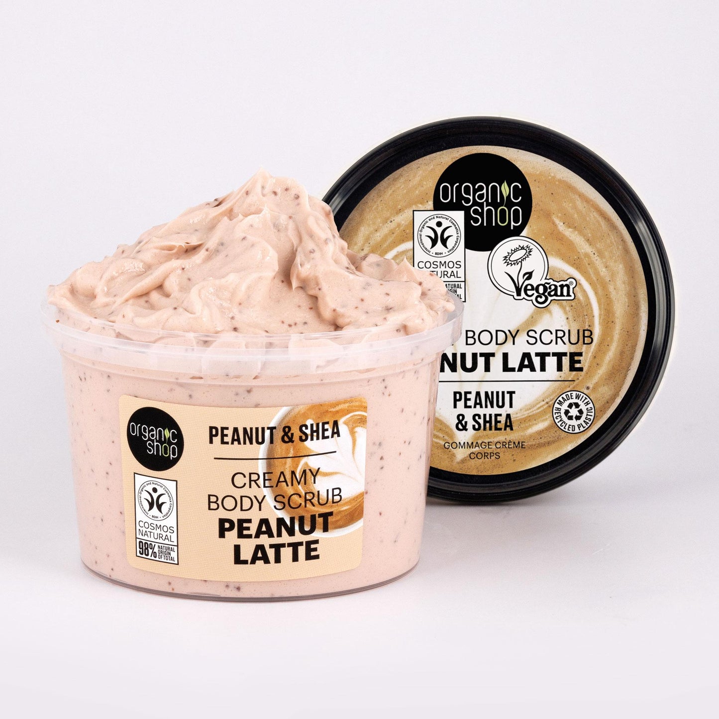 Organic Shop Body Scrub – Peanut Latte – Met Shea Boter & Pinda - extract – 250 ml - Medase