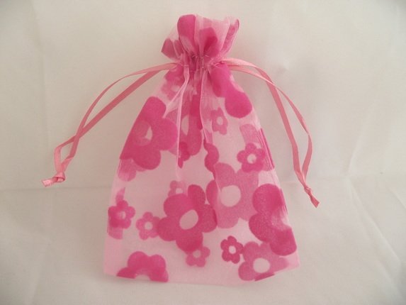 Organza zakjes "Flower" Roze/Groen - Medase