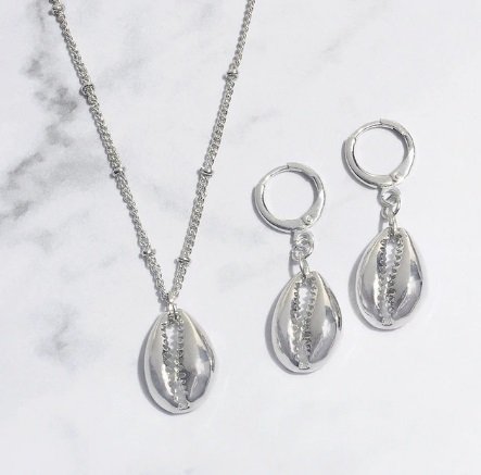 Schelpen setje ketting/oorbellen - Zilver - Medase