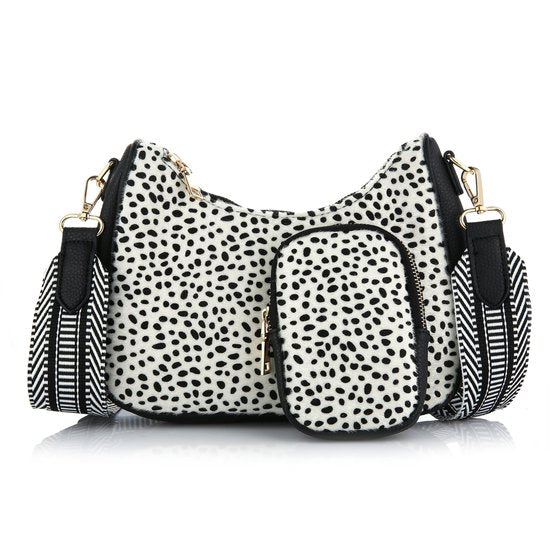 Schoudertas met coin purse Cheetah - Zwart/wit - Medase