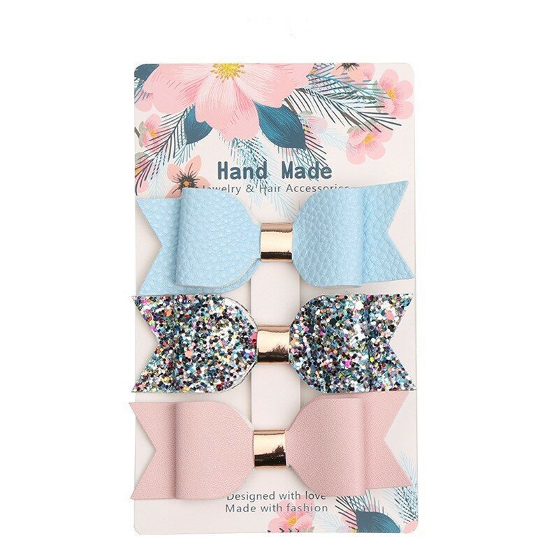 Set haarspeldjes met leren strikjes - Div Kleuren - Medase