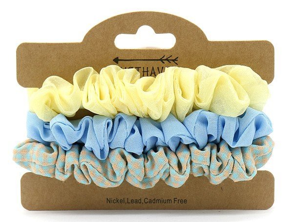 set/3 stoffen haarelastieken - Blauw/geel - Medase