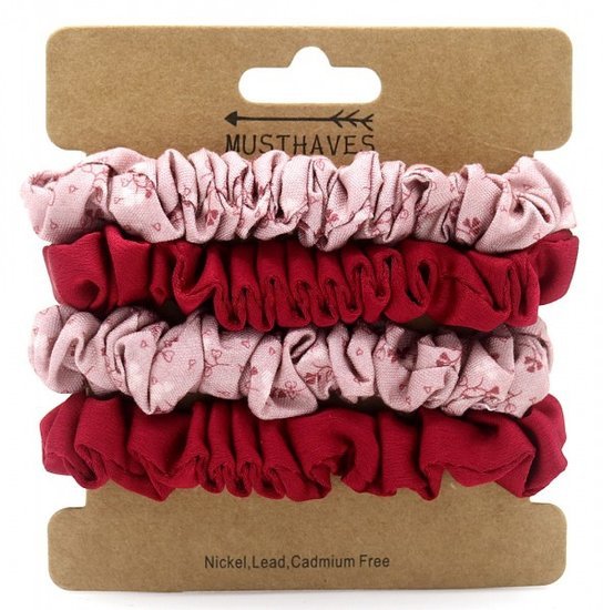 Set/4 stoffen haarelastieken - Donker roze - Medase