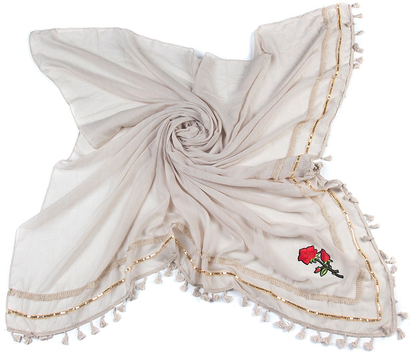 Sjaal met rozenborduursel en kwastjes – Div kleuren|Vierkante sjaal 134 x 134 - Medase