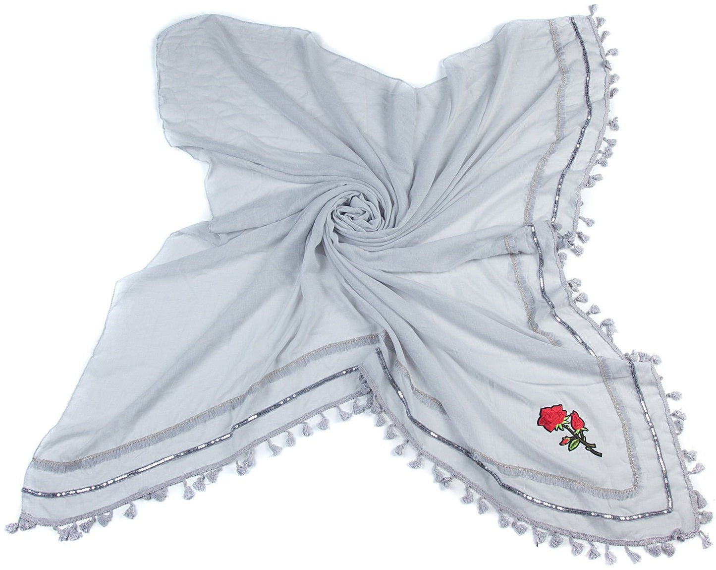 Sjaal met rozenborduursel en kwastjes – Div kleuren|Vierkante sjaal 134 x 134 - Medase