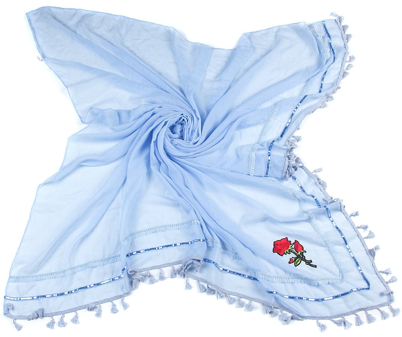 Sjaal met rozenborduursel en kwastjes – Div kleuren|Vierkante sjaal 134 x 134 - Medase