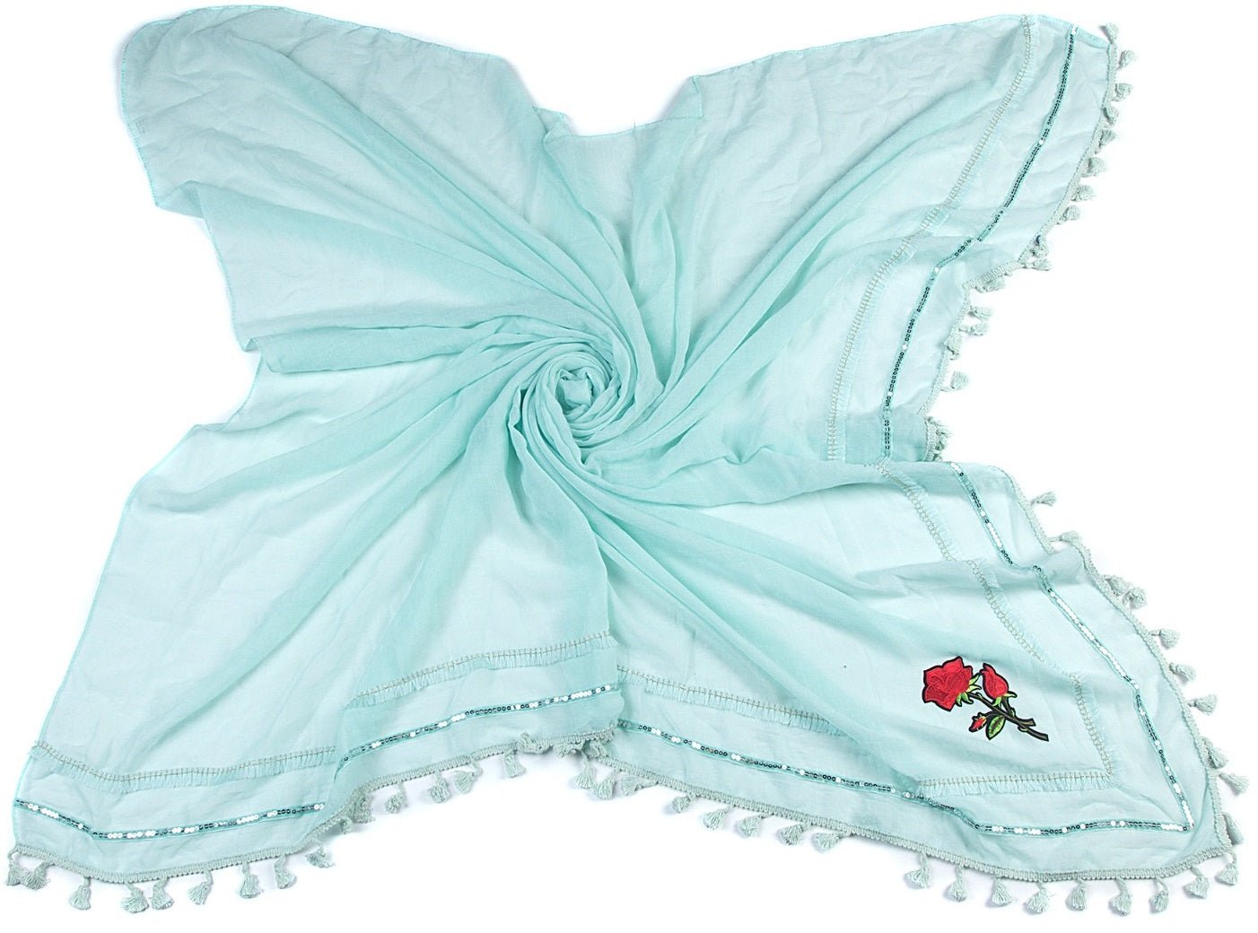 Sjaal met rozenborduursel en kwastjes – Div kleuren|Vierkante sjaal 134 x 134 - Medase