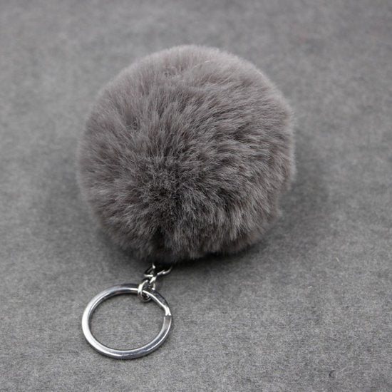 Sleutel/tas hanger met pluizenbol - Grijs - Medase