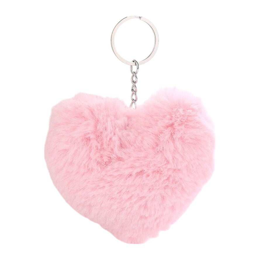 Sleutel/tas hanger pluis hart - Licht roze/zilver - Medase