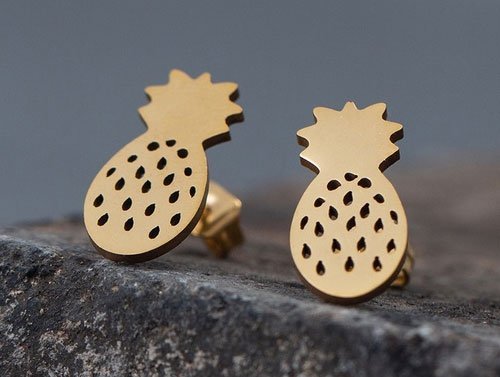 Stainless steel oorknopjes ananas - Goud - Medase