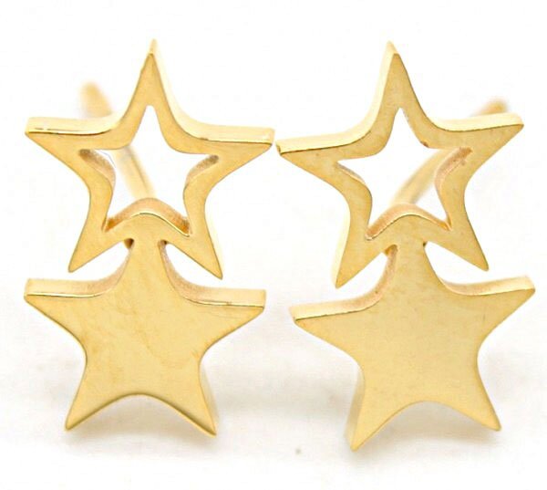 Stainless steel oorknopjes double stars - gold - Medase