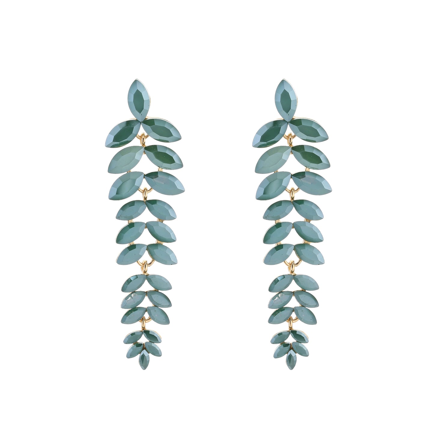 Statement oorbellen 8cm leaf cascade kristal marquise groen goud glamour bruiloft feestelijk lange oorbellen