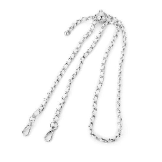 Tas riem bag strap chain zilver wit 130cm verstelbaar metalen schakels PU leer